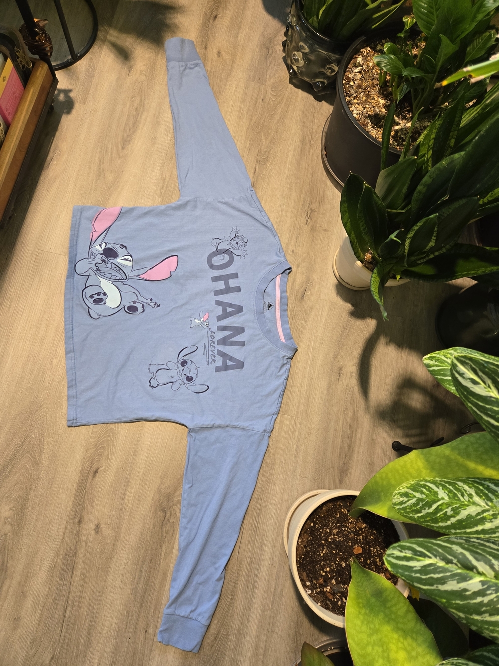 Disney Ohana Stitch Light Blue Long Sleeve Tee